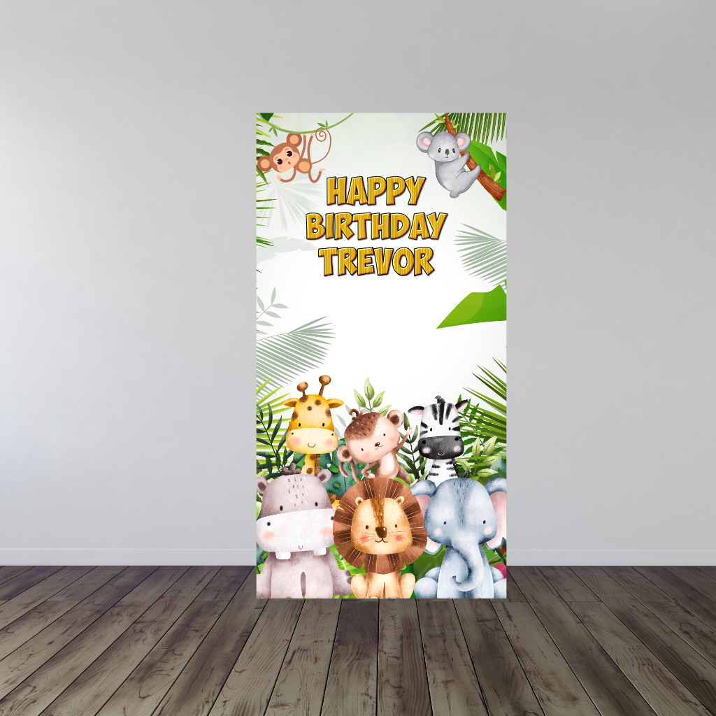 Jungle Safari Birthday Backdrop — Watercolour Animal Banner UK