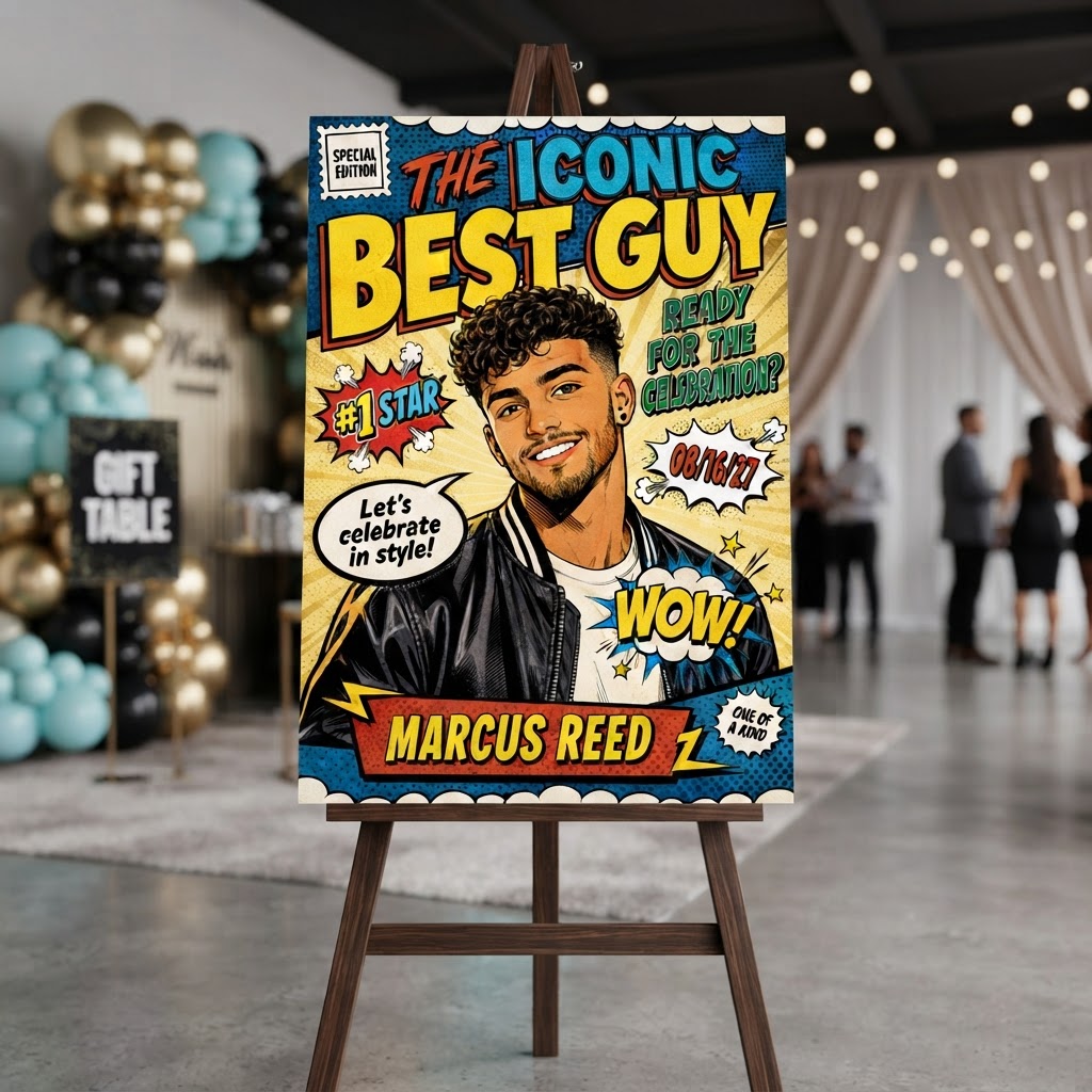 Personalised Welcome Board — 'The Iconic Best Guy' Comic Book (Marcus Reed)