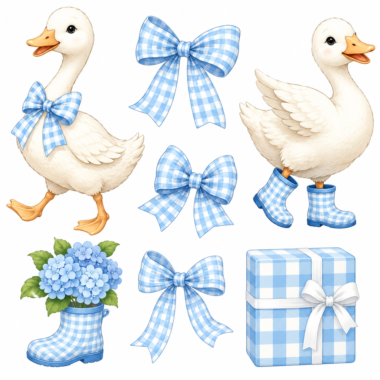 Mini - Geese Blue Gingham