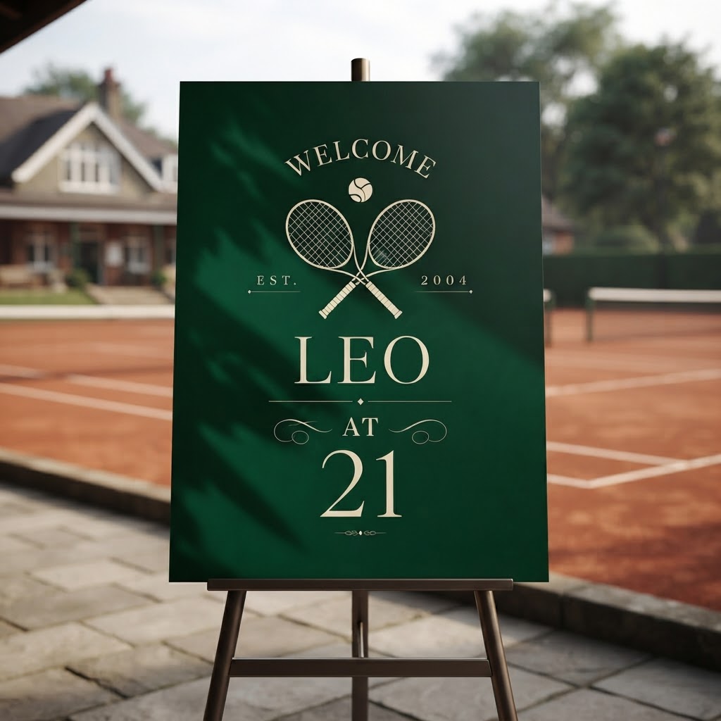 Personalised Welcome Board — Tennis Club Elegant 21st (Leo at 21)