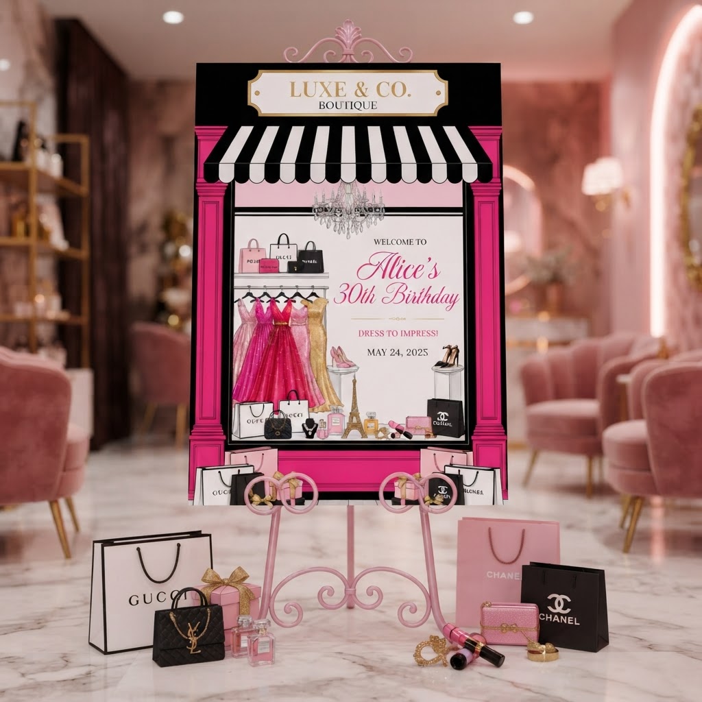 Personalised Welcome Board Sign — Luxe & Co. Boutique Storefront (30th Birthday)