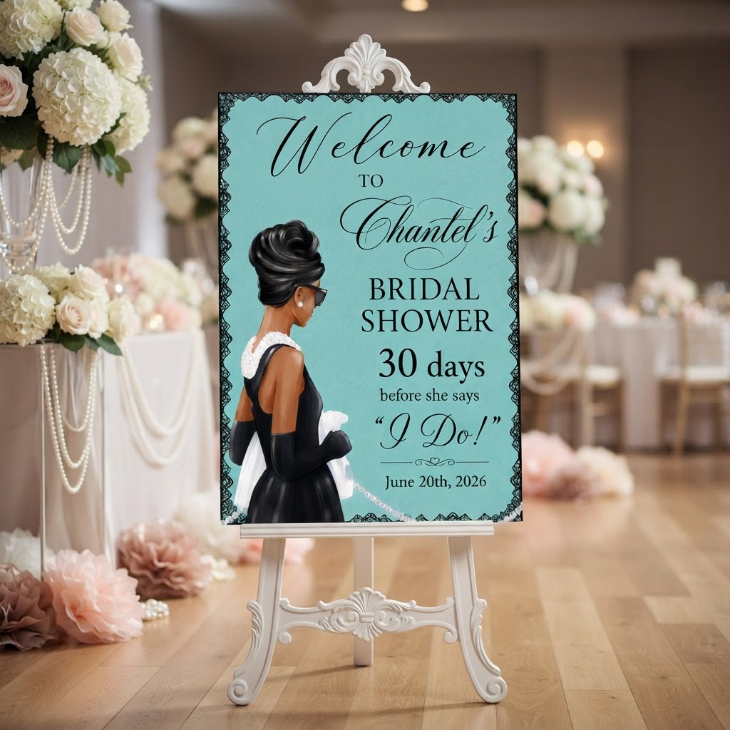Personalised Welcome Board — Tiffany Blue Lace Bridal Shower (Chantel)