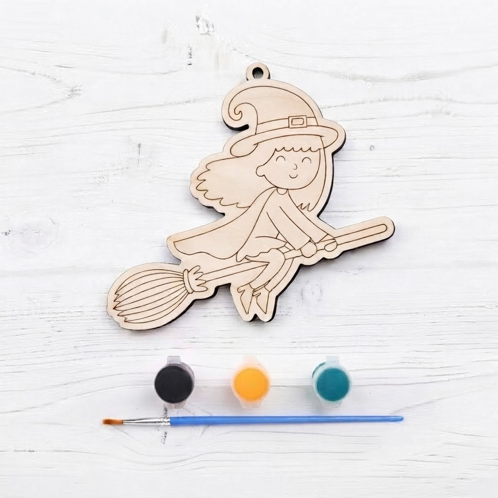 Paint Your Own Witch on Broomstick Kit — Ornament or Fridge Magnet