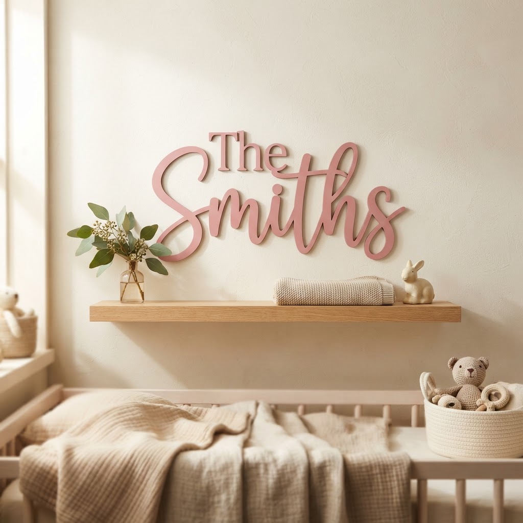 Laser Cut Personalised Surname Sign — Scribble Font