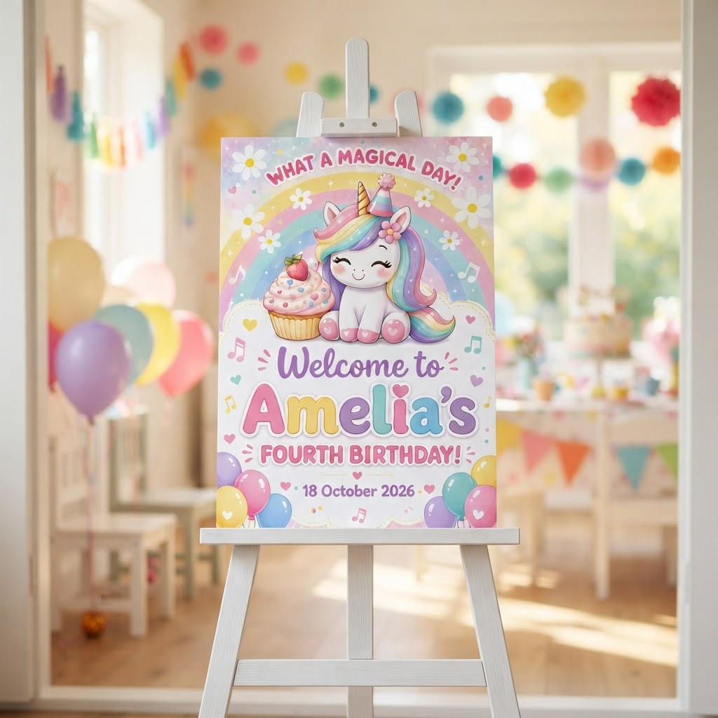 Personalised Welcome Board Sign — Magical Unicorn (Children's Birthday)