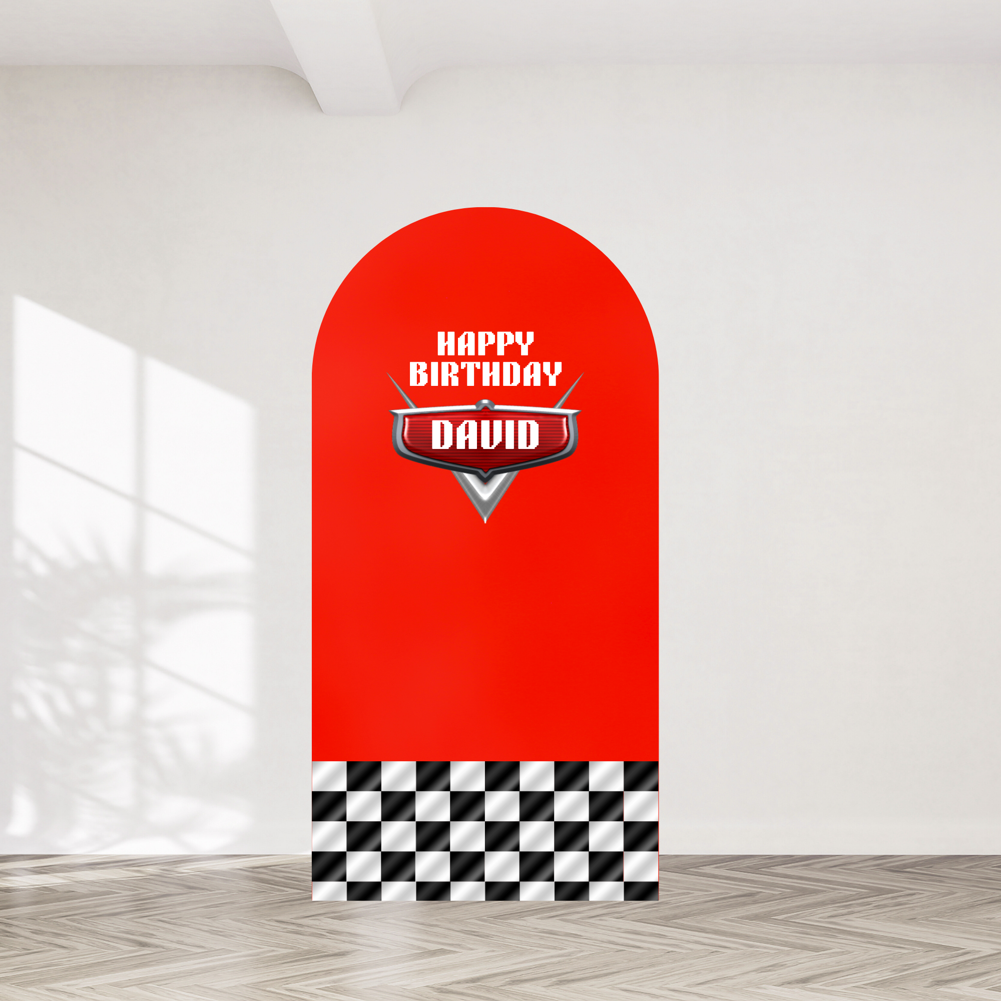 Racing Car Arch Backdrop — Personalised Motorsport Party UK