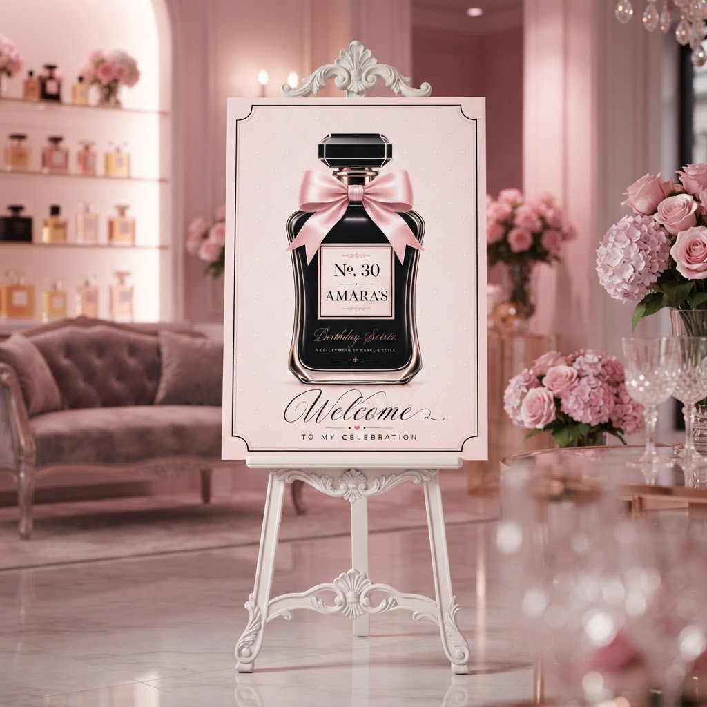 Personalised Welcome Board Sign — Perfume Bottle Boutique Soirée