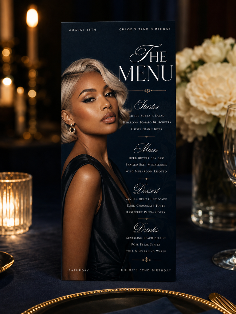The Menu — Navy Birthday Card