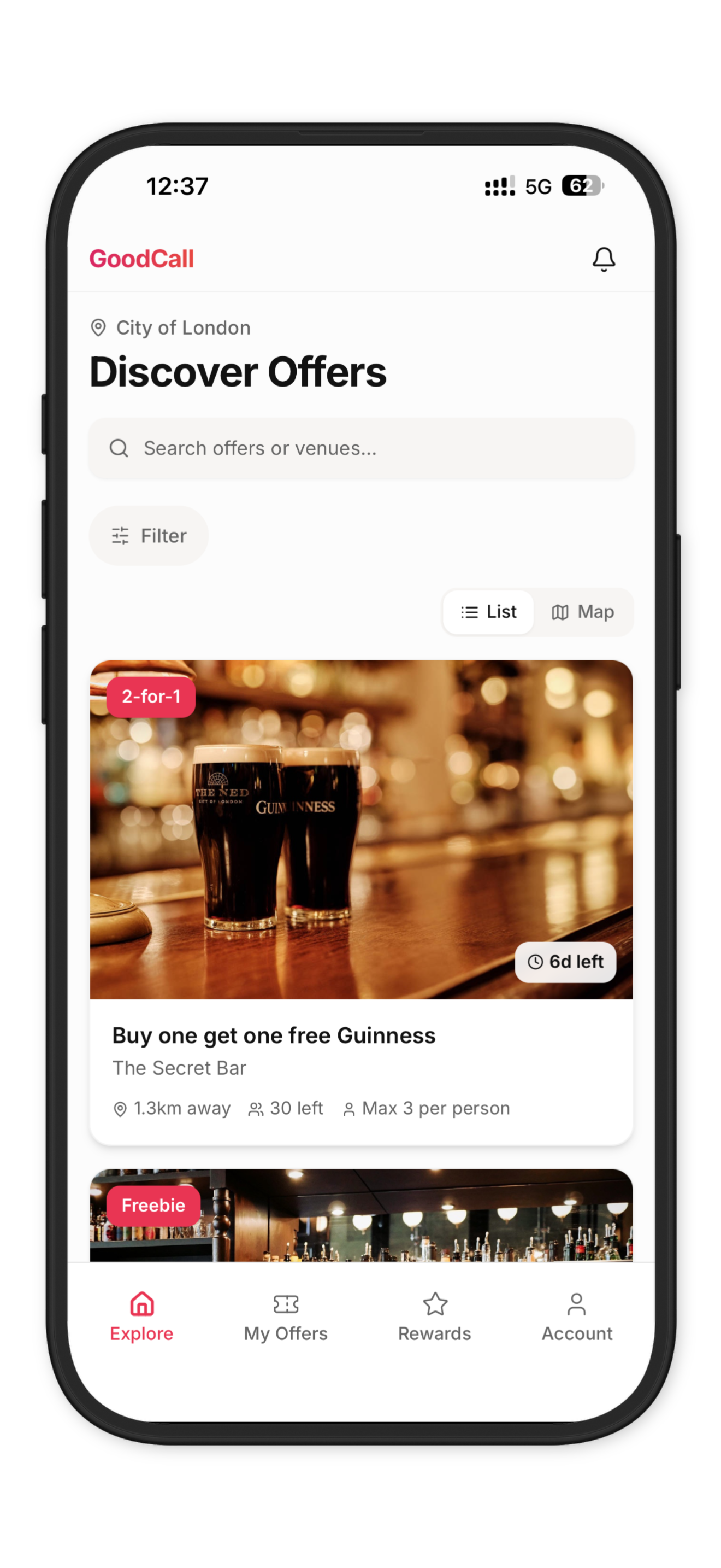 GoodCall app showing limited-time offers near you