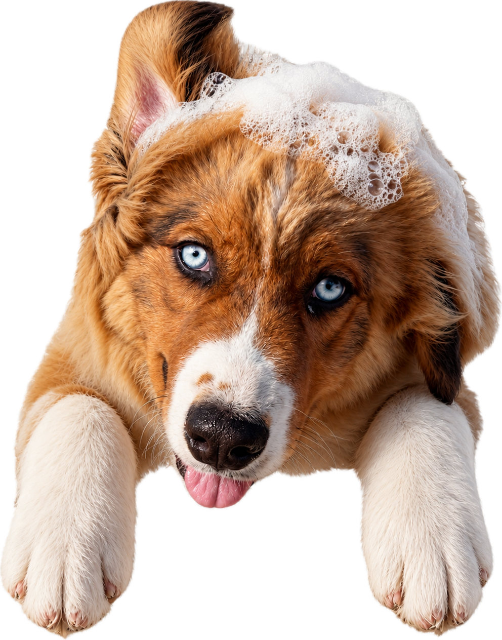 Happy dog with foam