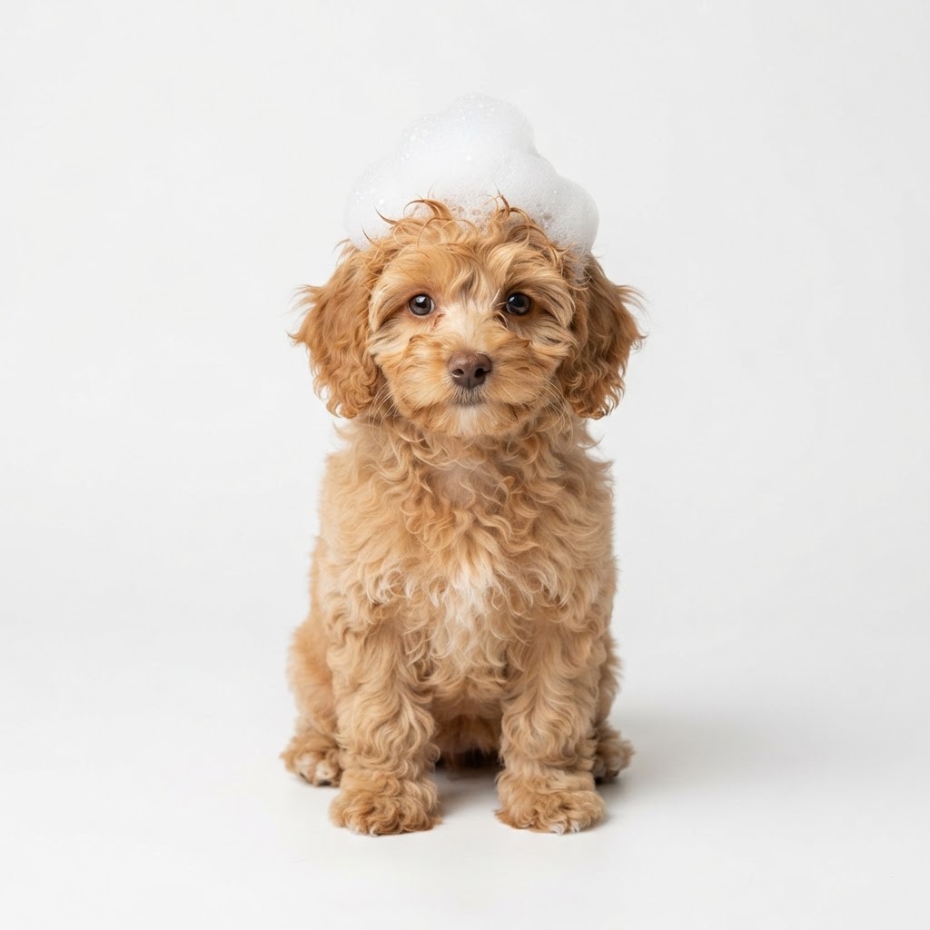 Happy dog with foam