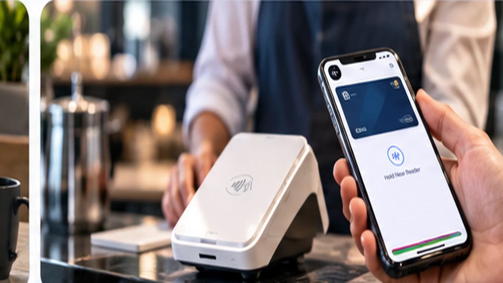 Illustrative customer using a smartphone for an in-person mobile payment