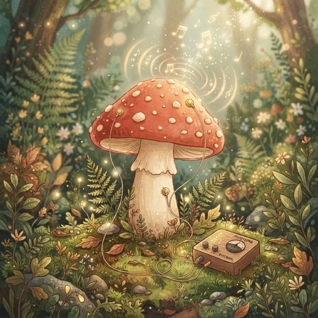 Champignon connecté à des capteurs de biosonification