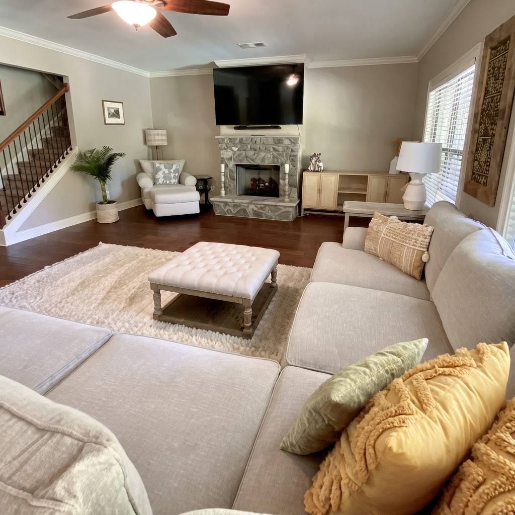 Spacious living room with sectional sofa