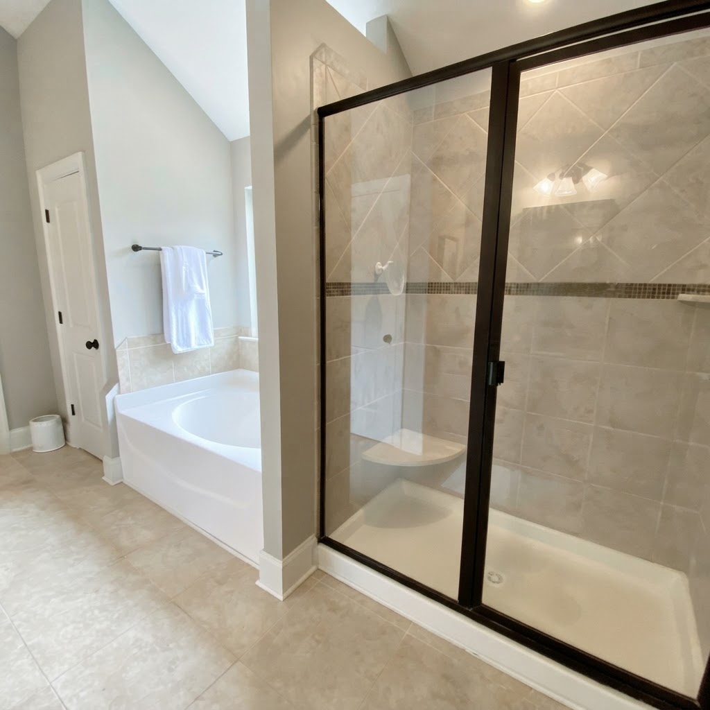 Master ensuite bathroom with double vanities