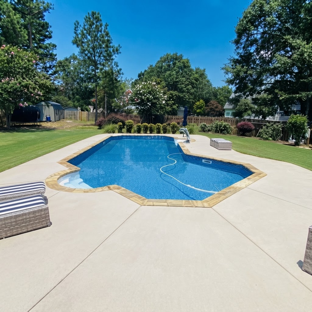 Private in-ground pool and manicured backyard