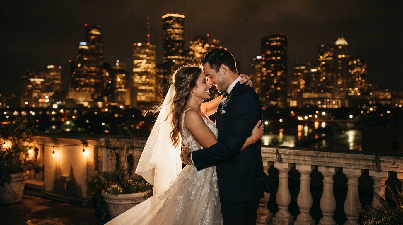 Romantic couple photography at night in Houston