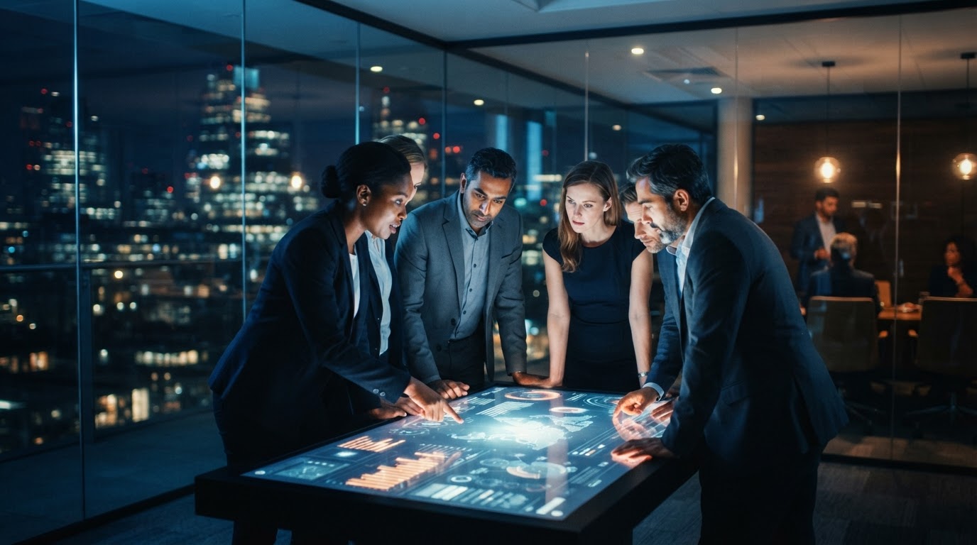 Executives in modern boardroom