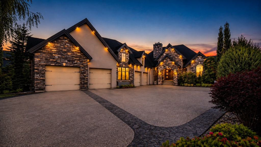 Home exterior at dusk