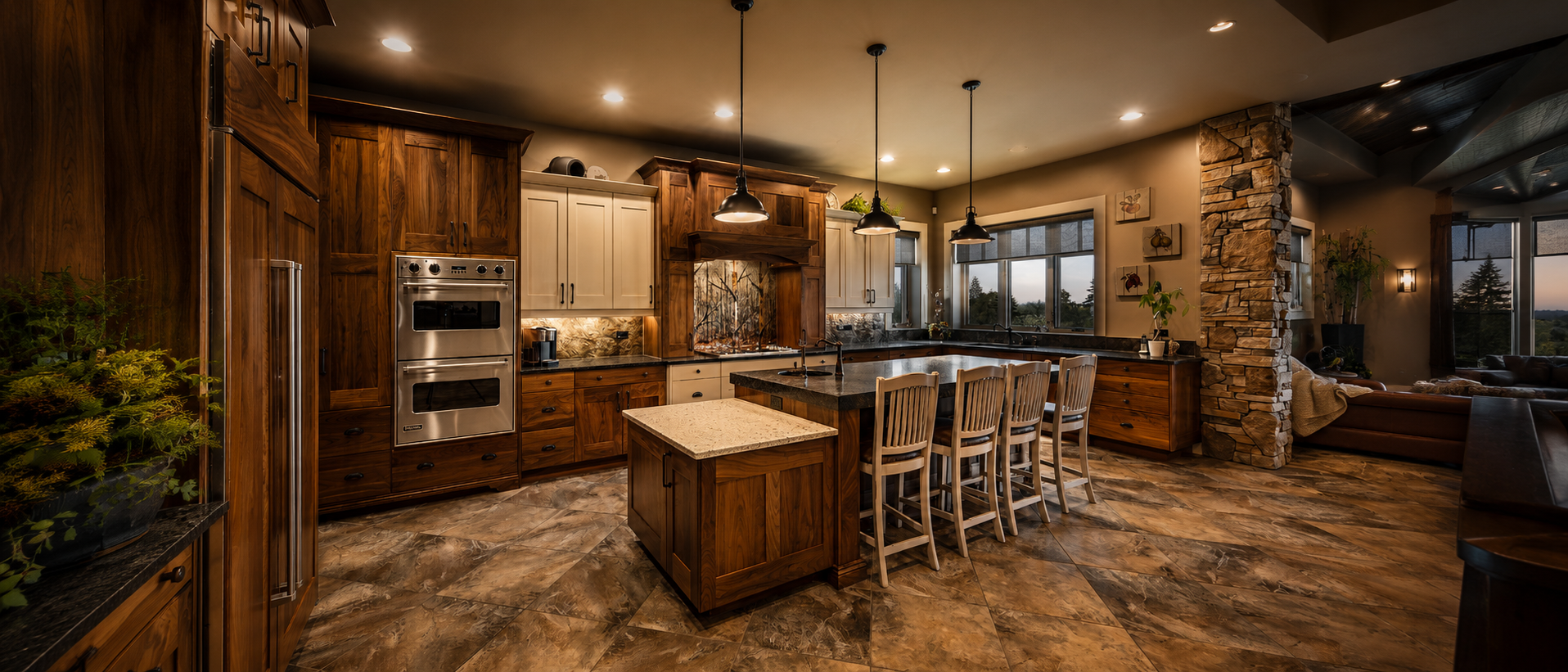 Gourmet kitchen with Sub-Zero refrigeration and Viking ovens
