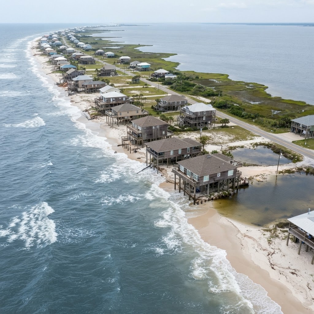 Dauphin Island Alabama West End shoreline and homes threatened by Gulf Coast erosion