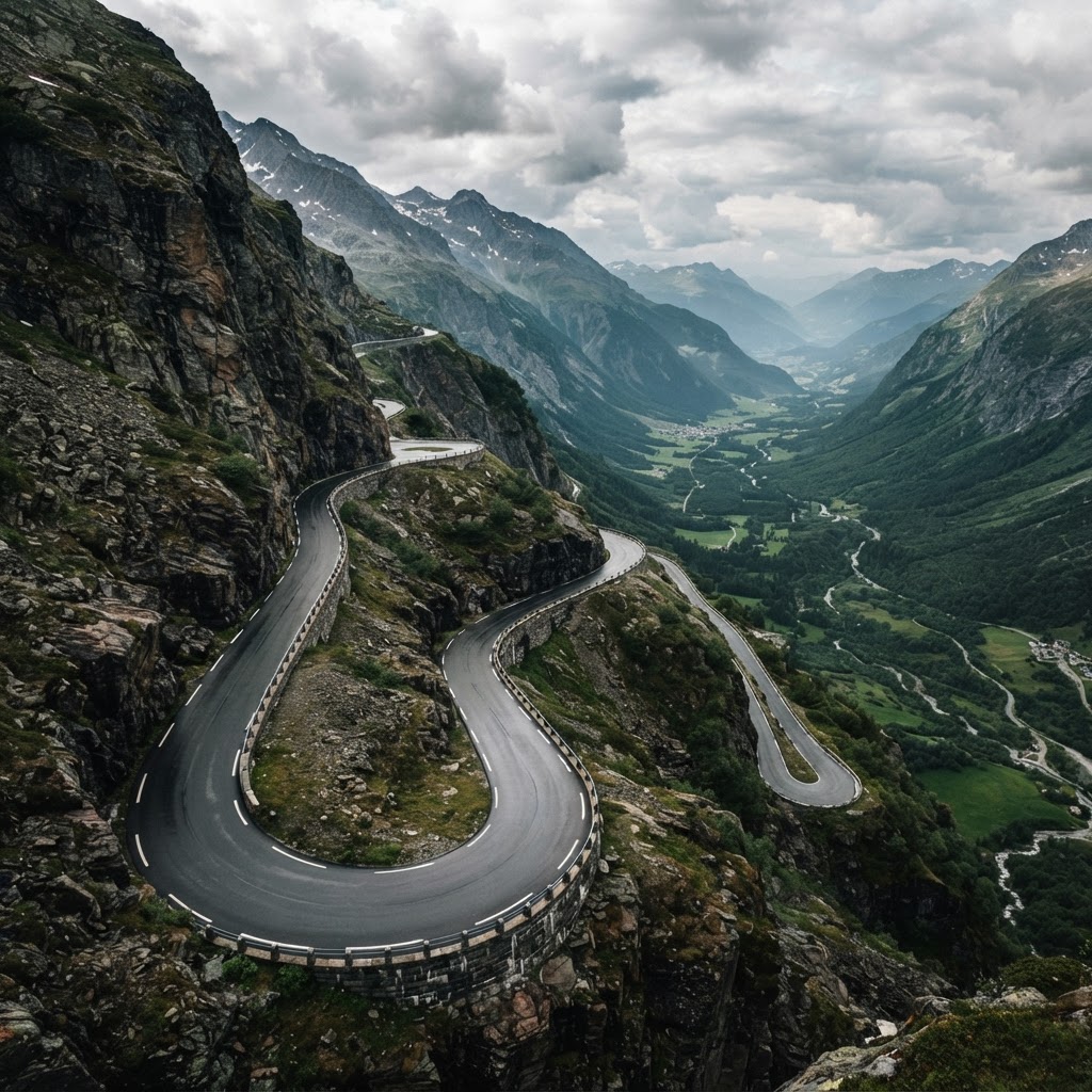 Mountain Pass — Sharp switchbacks between cliffs — racing track in Neon Drift