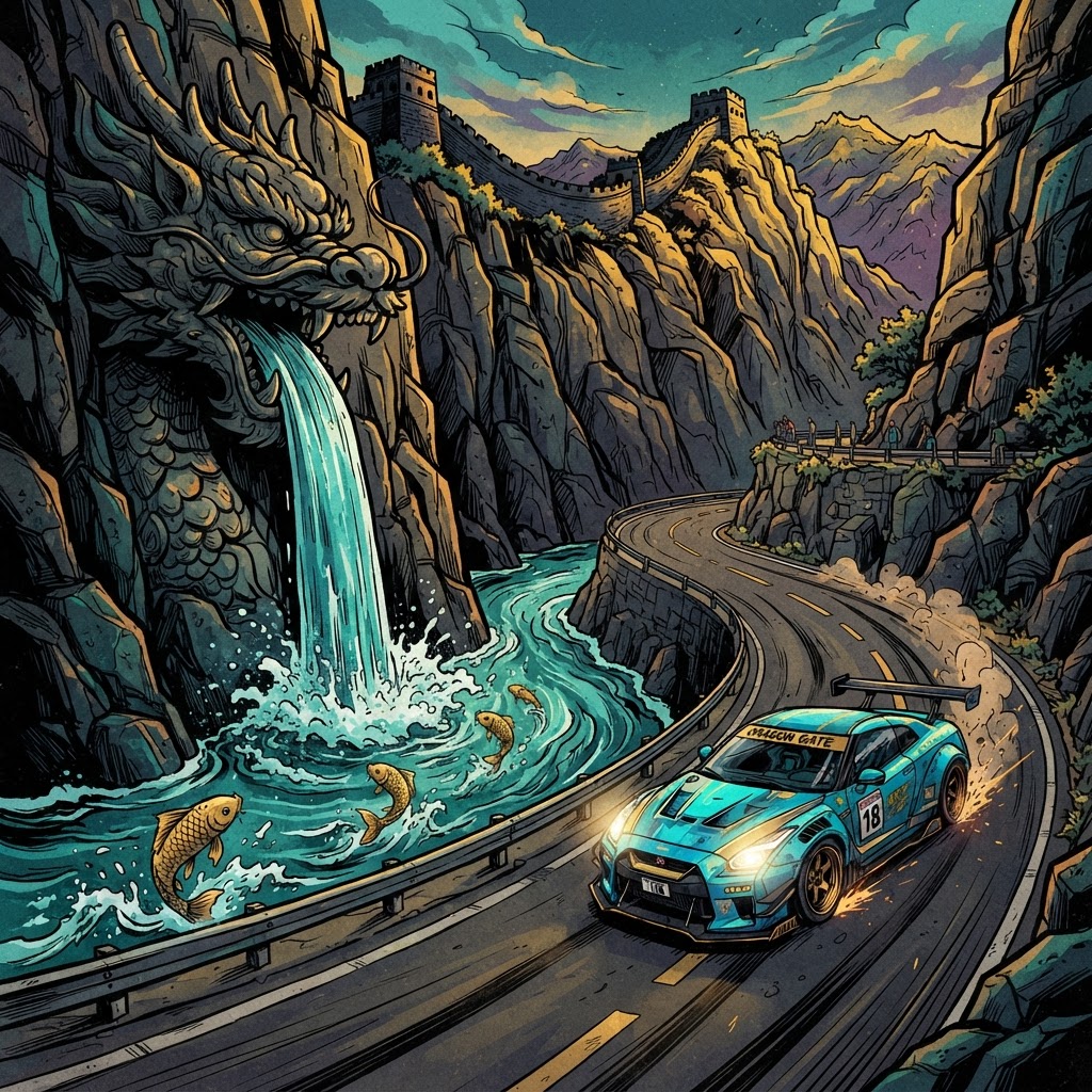 Dragon Gate Gorge — night racing track in Neon Drift