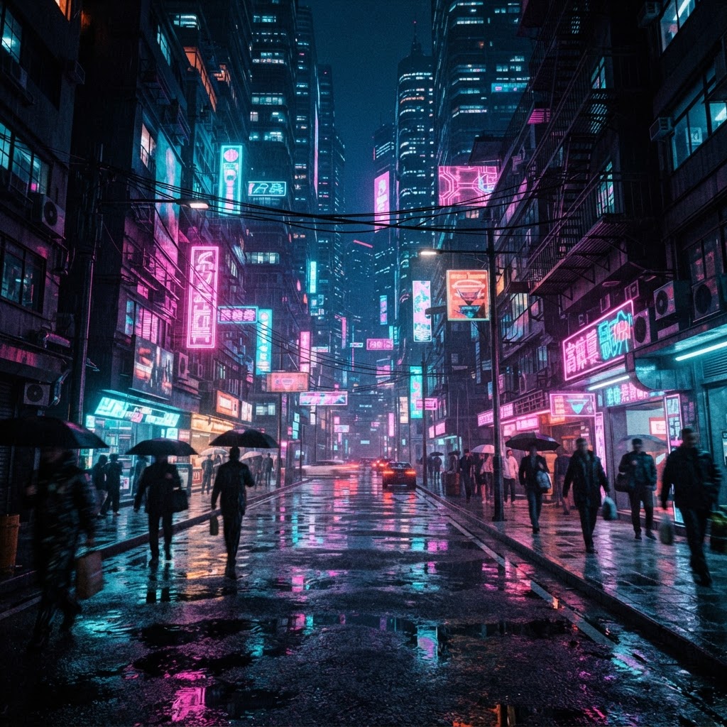 Neon City — Night streets between skyscrapers — racing track in Neon Drift