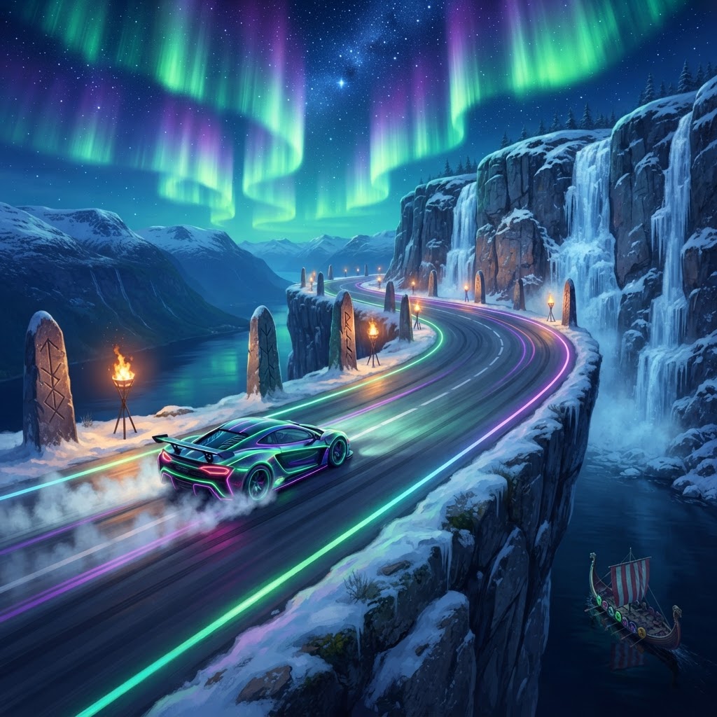 Bifrost Fjord — night racing track in Neon Drift