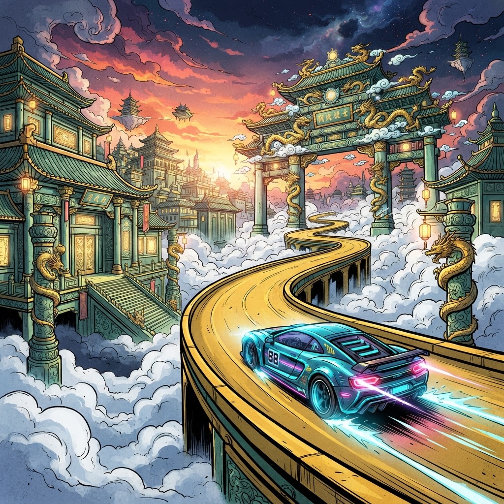 Jade Court of Heaven — night racing track in Neon Drift
