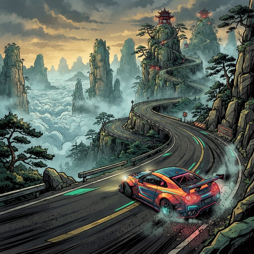 Kunlun Cloud Stair — night racing track in Neon Drift