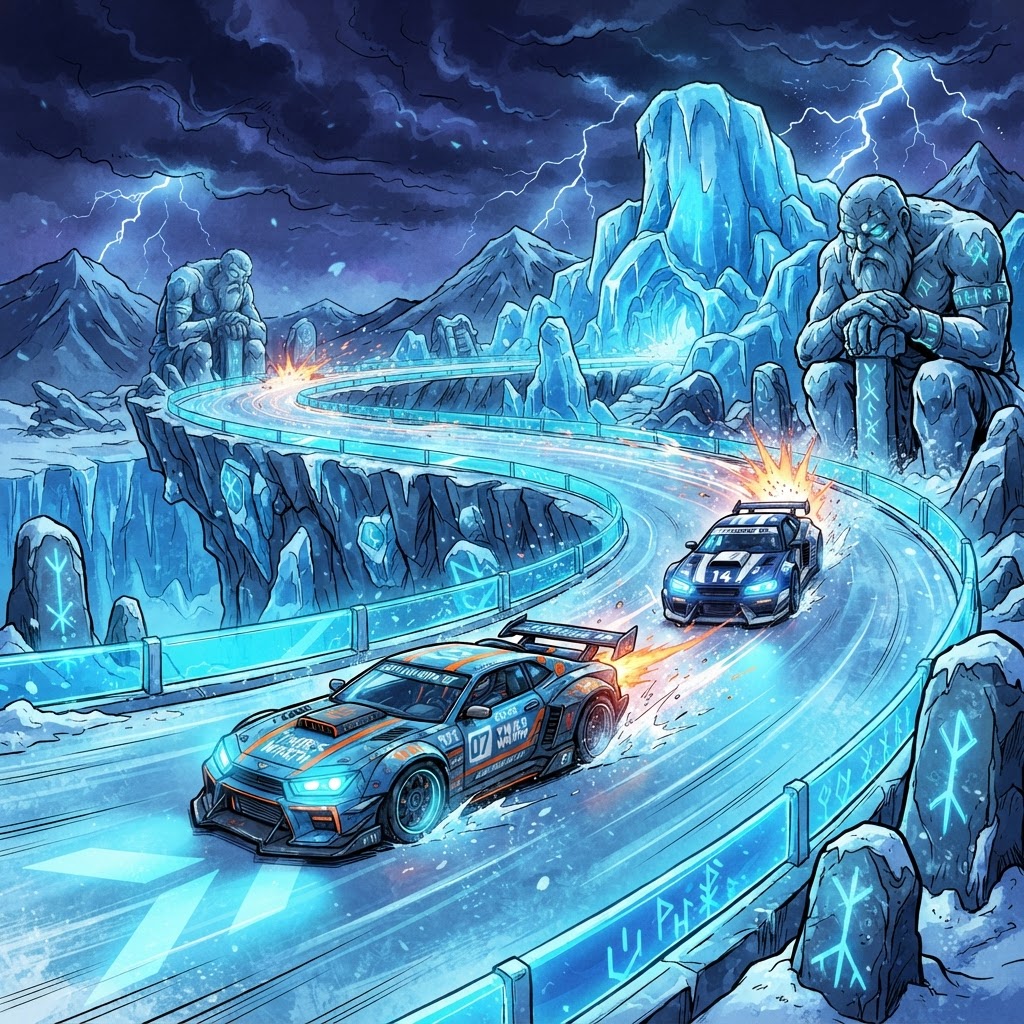 Jotunheim Glacier — night racing track in Neon Drift