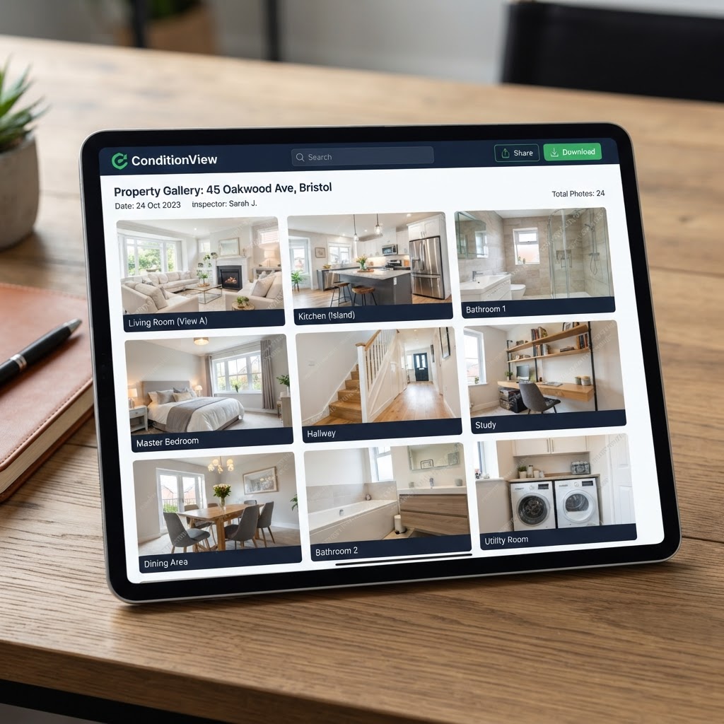 ConditionView shared photo gallery showing property inspection photos