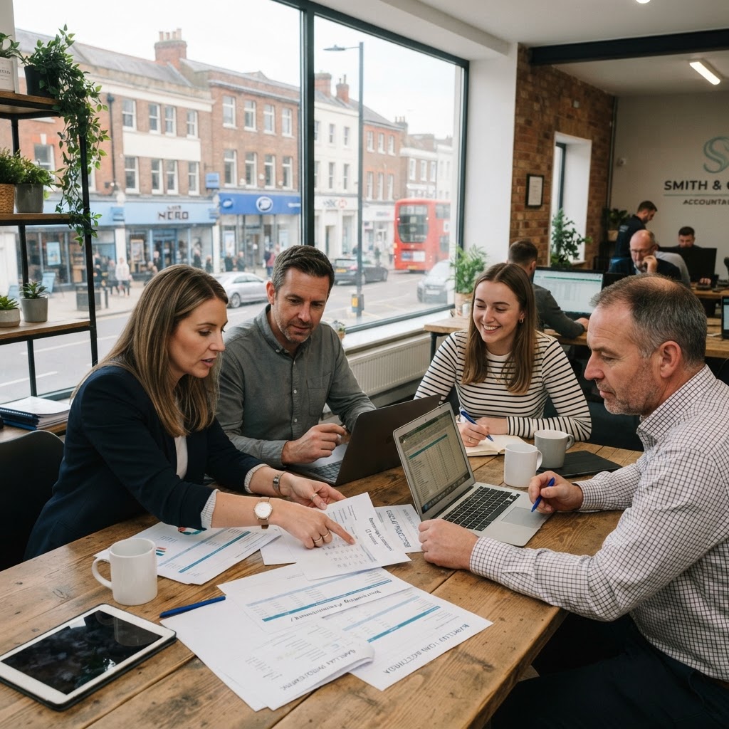 A small team working together to review business borrowing and commitments