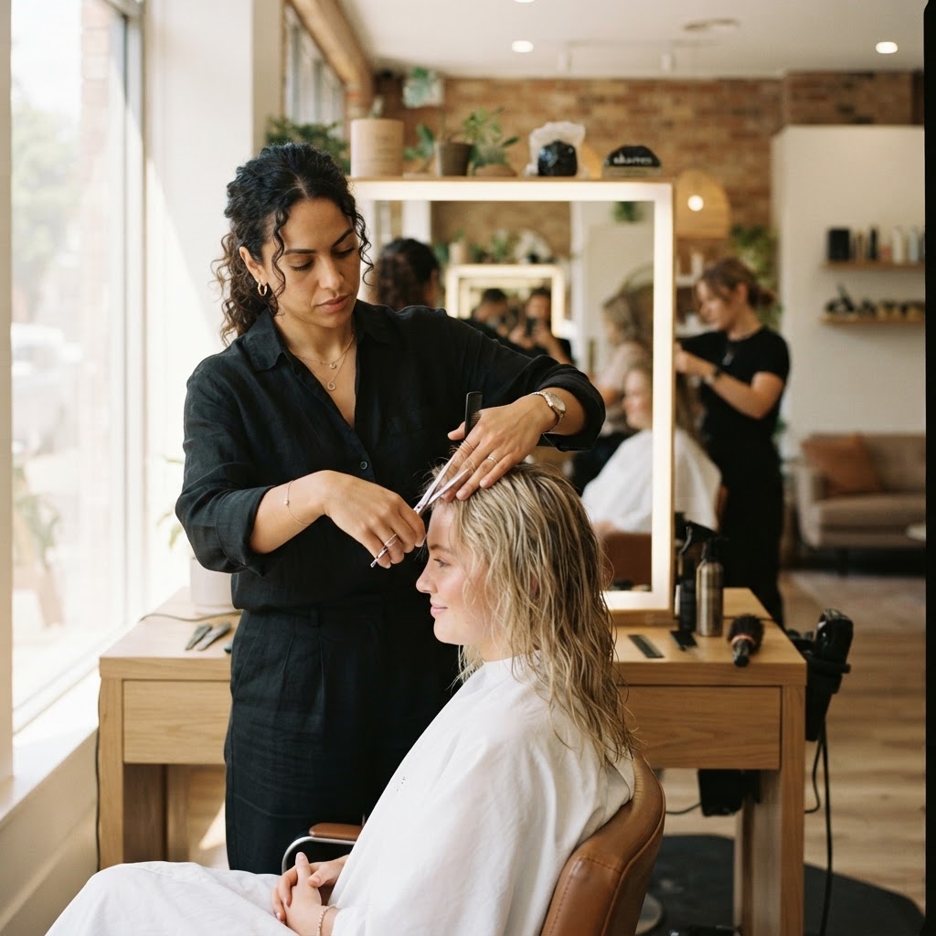 Self-employed hairdresser at work in a salon