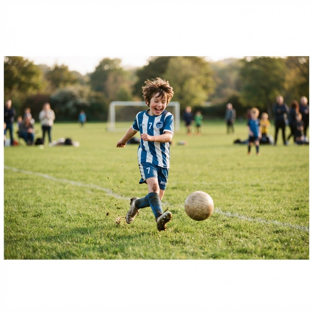 Child playing football outdoors