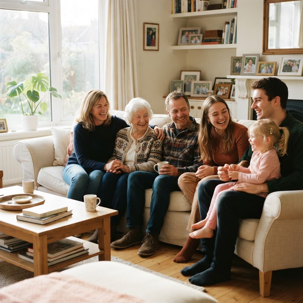 Multigenerational family spending time together at home