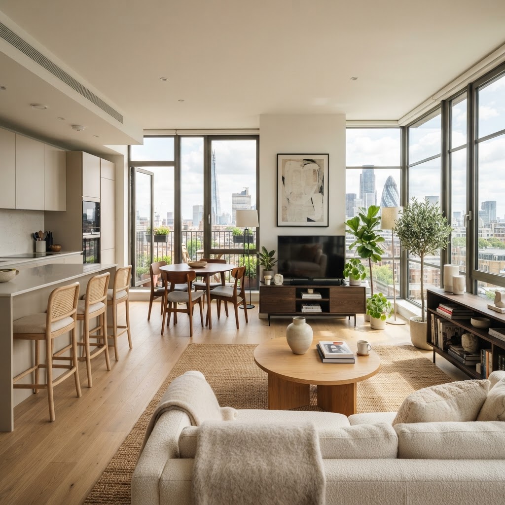 A bright, contemporary modern apartment interior