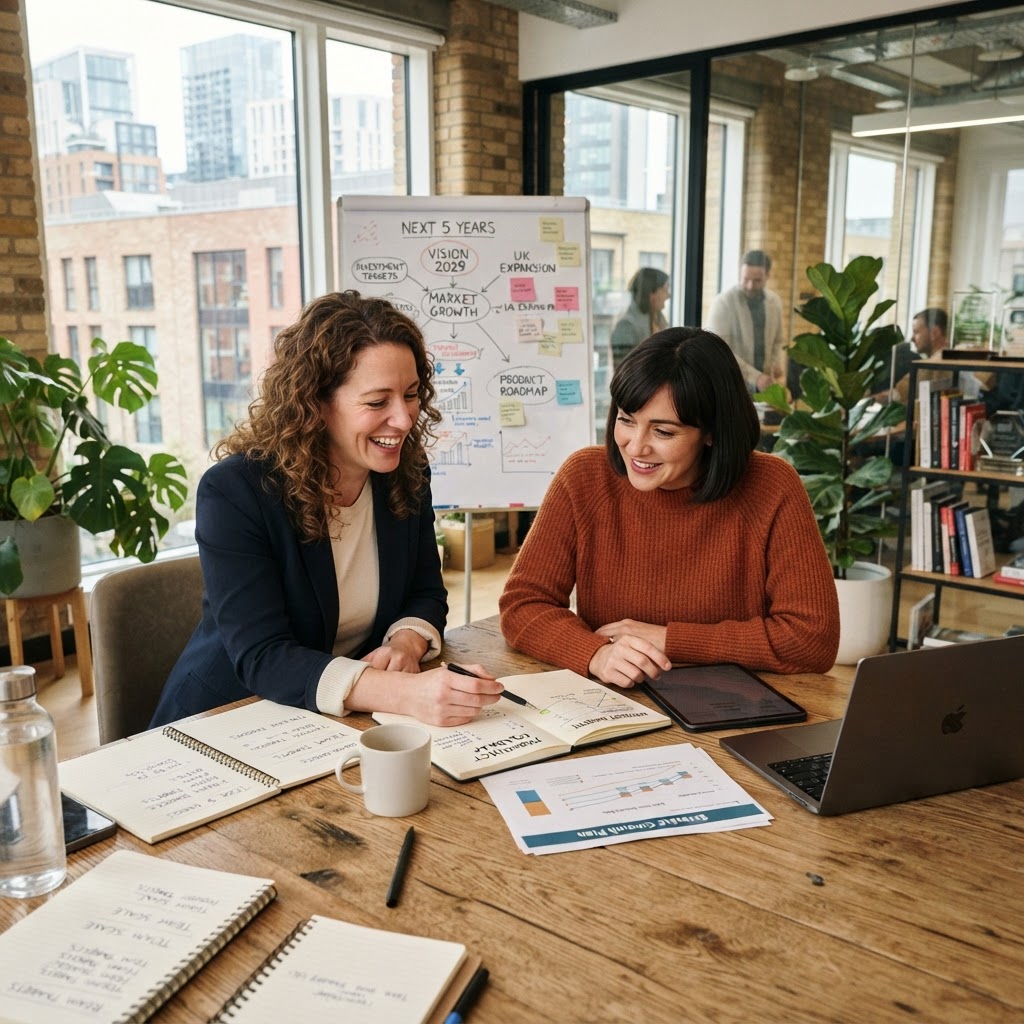 Two business partners planning together to protect the future of their business