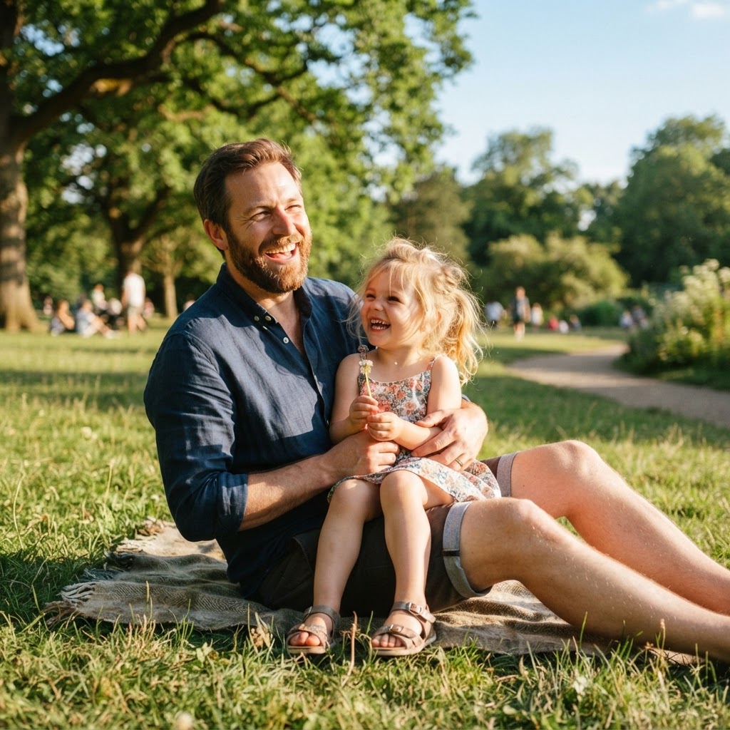 Father and daughter laughing together outdoors
