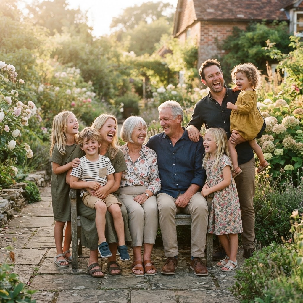Three generations of a family enjoying time together outdoors, representing long-term planning and financial security