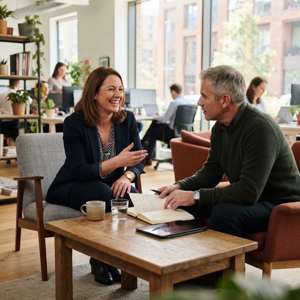 A business owner working closely with an important member of staff