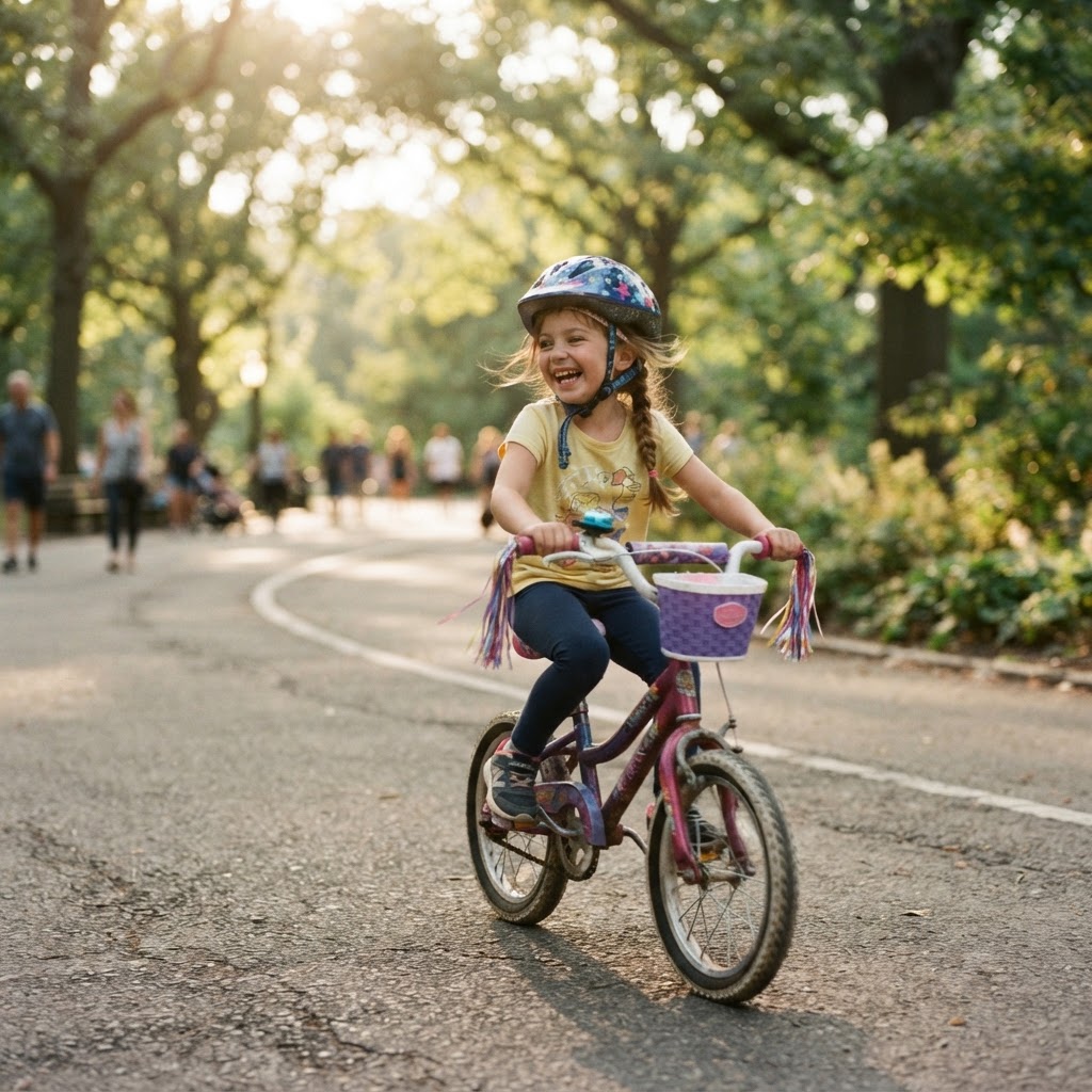 Child riding a bike in the park