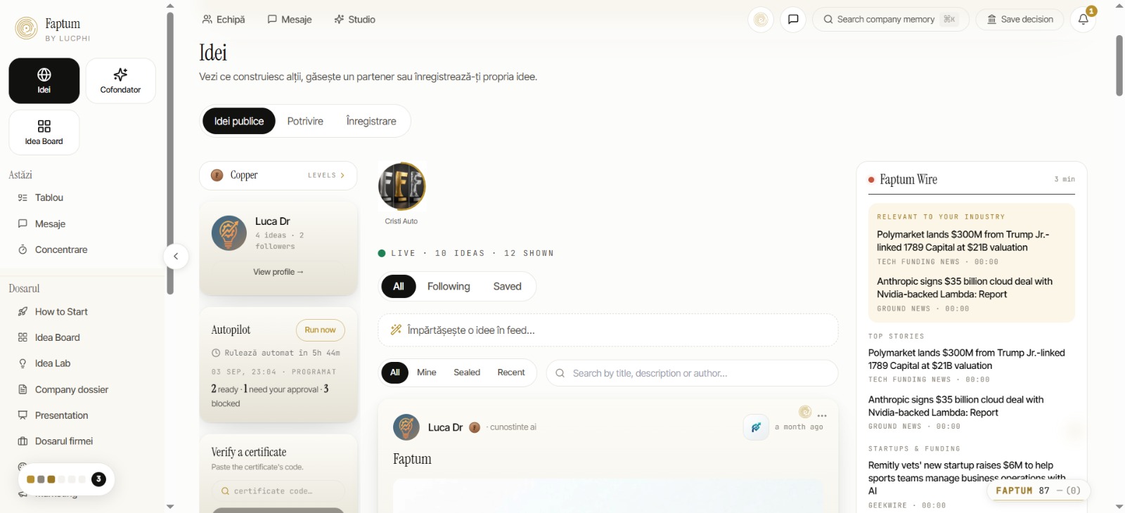 Faptum Ideas community feed