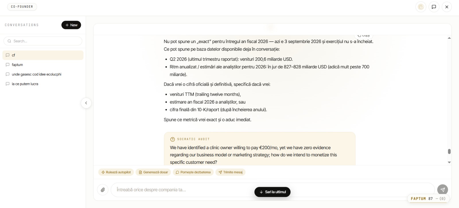 Faptum AI co-founder company analysis interface