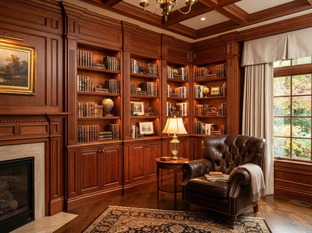 Custom built-in library shelving