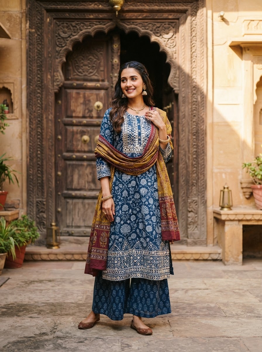Contemporary Navy Blue Printed Dress
