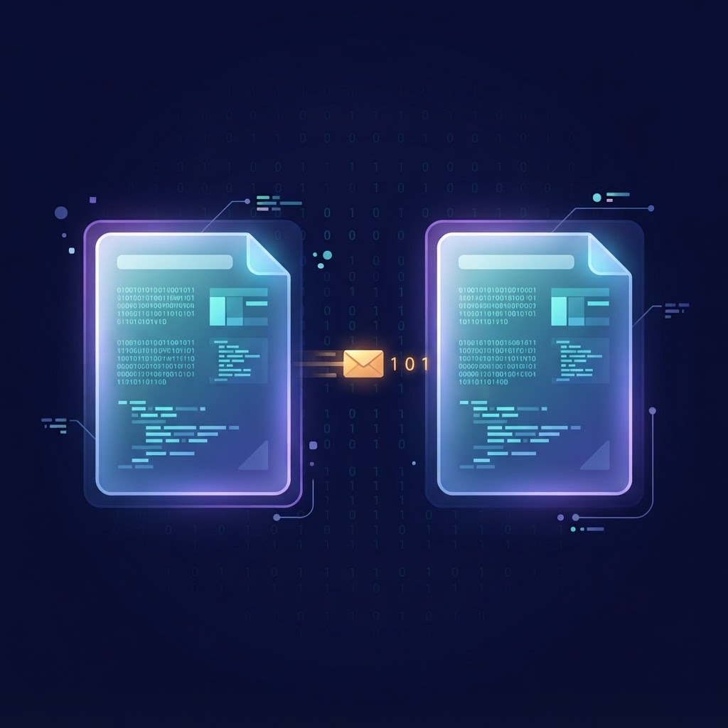 Two nearly identical documents with a tiny packet of flipped bits between them