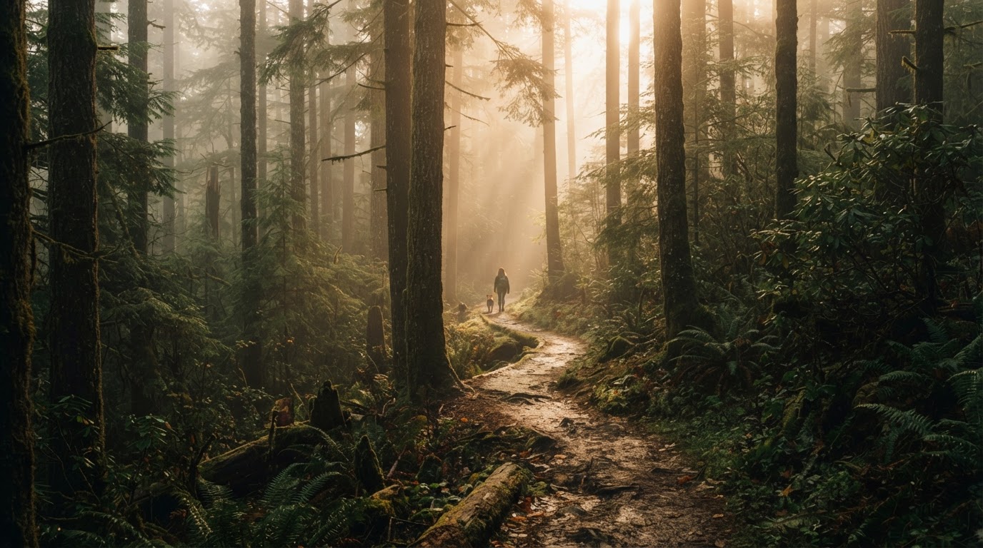Waldweg bei Morgendämmerung