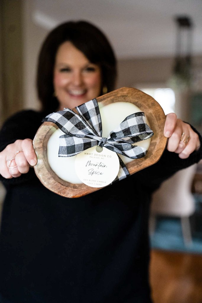 Handcrafted wooden dough bowl candle — a real wholesale product